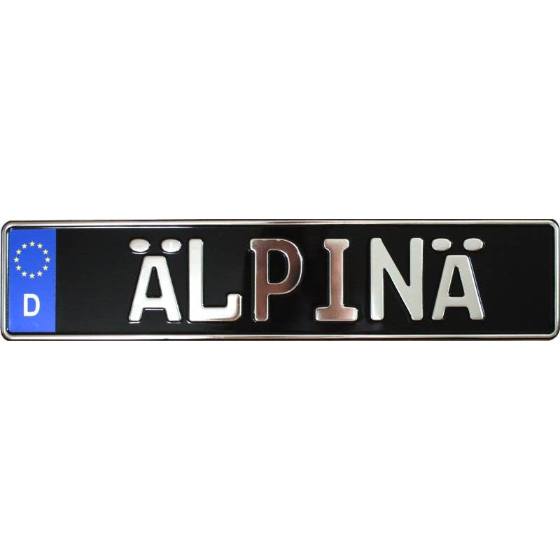 chrome letters on gloss black plate