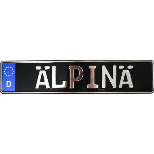 chrome letters on gloss black plate
